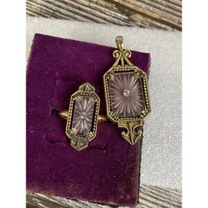 Vtg Avon Camphor Glass Frostlights Pendant and Ring Size 7 Adjustable